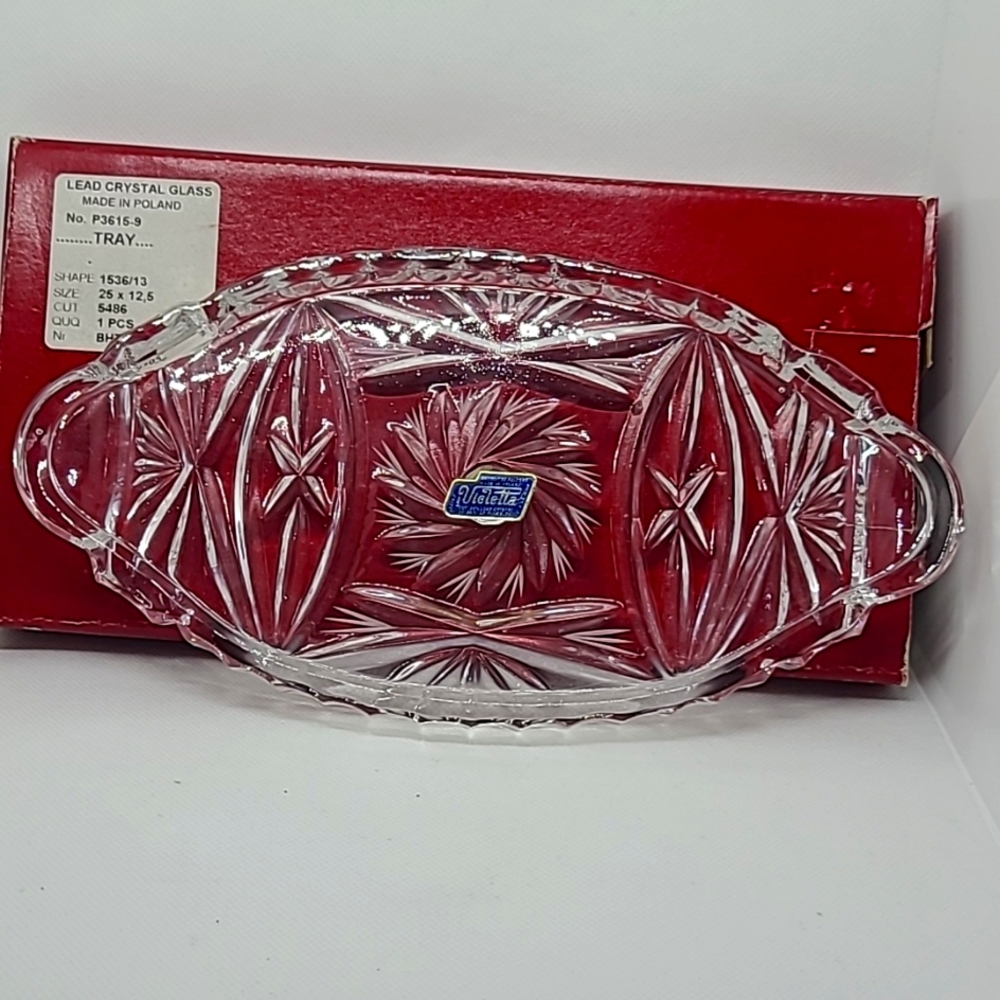 Crystal Tray, Oval Dish 24% Lead Crystal New